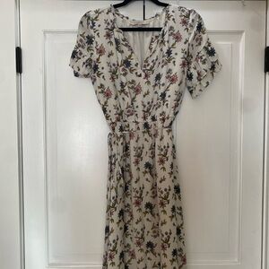 LOFT Cream Floral Midi Dress